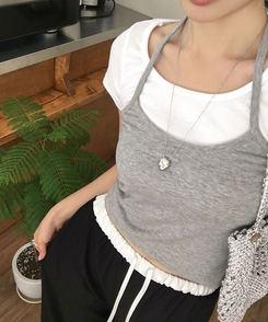 ツーピース レイヤードホルター半袖Tシャツ IVORY