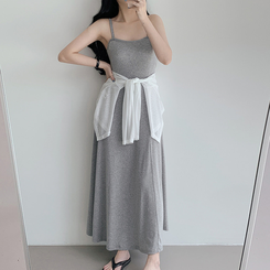 ロングワンピース フロースリーブレスワンピース MELANGE GRAY