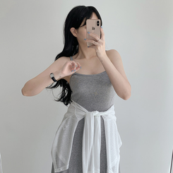 ロングワンピース フロースリーブレスワンピース MELANGE GRAY