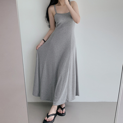 ロングワンピース フロースリーブレスワンピース MELANGE GRAY