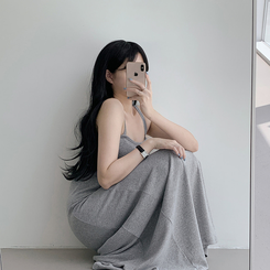 ロングワンピース フロースリーブレスワンピース MELANGE GRAY