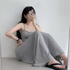ロングワンピース フロースリーブレスワンピース MELANGE GRAY