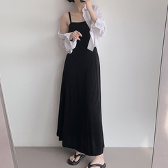 ロングワンピース フロースリーブレスワンピース BLACK