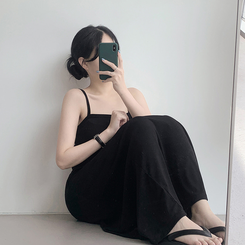 ロングワンピース フロースリーブレスワンピース BLACK