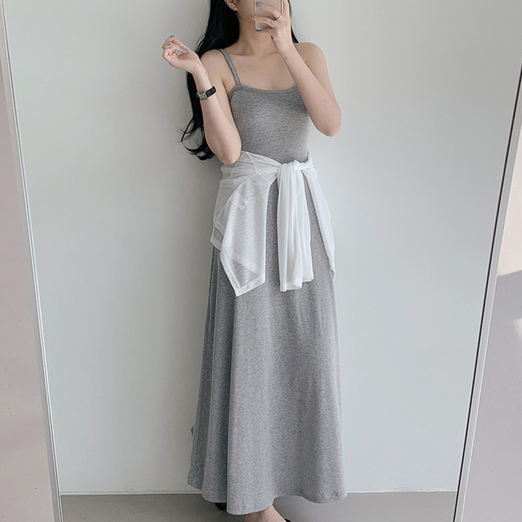 ロングワンピース フロースリーブレスワンピース MELANGE GRAY