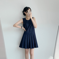 デニムプリーツワンピース DEEP DENIM