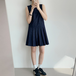 デニムプリーツワンピース DEEP DENIM