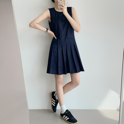 デニムプリーツワンピース DEEP DENIM