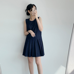 デニムプリーツワンピース DEEP DENIM