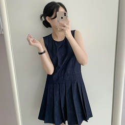 デニムプリーツワンピース DEEP DENIM