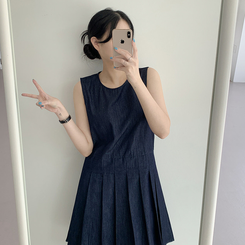 デニムプリーツワンピース DEEP DENIM