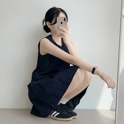 デニムプリーツワンピース DEEP DENIM
