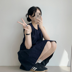 デニムプリーツワンピース DEEP DENIM