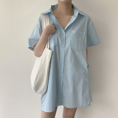 ミニワンピース コットンシャツミニワンピース SKY BLUE