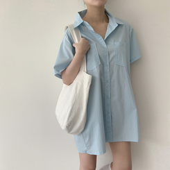 ミニワンピース コットンシャツミニワンピース SKY BLUE