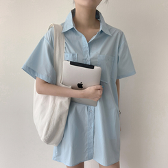 ミニワンピース コットンシャツミニワンピース SKY BLUE