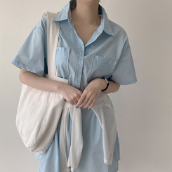 ミニワンピース コットンシャツミニワンピース SKY BLUE