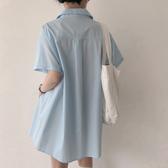ミニワンピース コットンシャツミニワンピース SKY BLUE