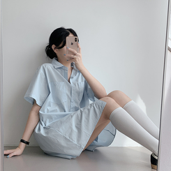 ミニワンピース コットンシャツミニワンピース SKY BLUE
