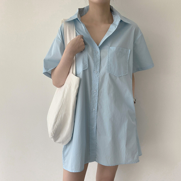 コットンシャツミニワンピース SKY BLUE