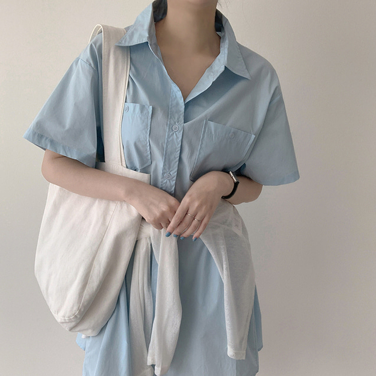 コットンシャツミニワンピース SKY BLUE