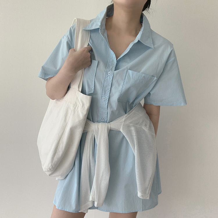 コットンシャツミニワンピース SKY BLUE
