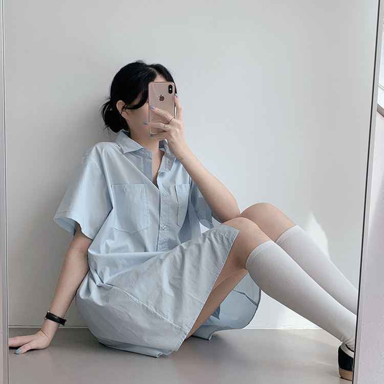 コットンシャツミニワンピース SKY BLUE