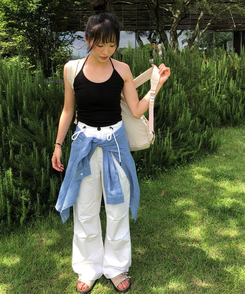 コットンパンツ コールドウエストストリングコットンピンタックワイドパラシュートロングパンツロングパンツ2color IVORY