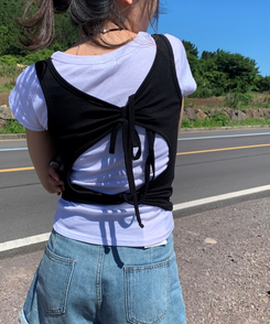 ノースリーブ リボンバックスリットキャミソール BLACK