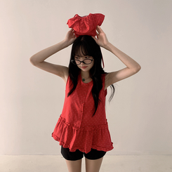 ブラウス 【バッグ付き】ドットフリルキャミソール RED