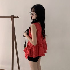 ブラウス 【バッグ付き】ドットフリルキャミソール RED