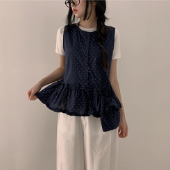 ブラウス 【バッグ付き】ドットフリルキャミソール NAVY