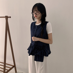 ブラウス 【バッグ付き】ドットフリルキャミソール NAVY