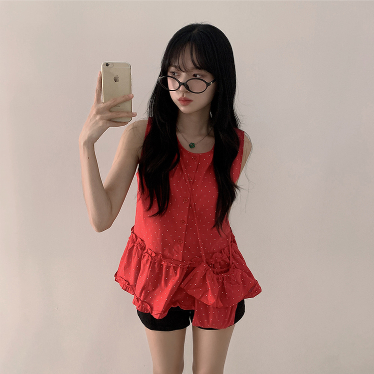 【バッグ付き】ドットフリルキャミソール RED