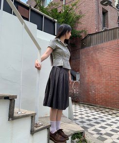 シャツ チェックカラーピンタックシャツ BLACK