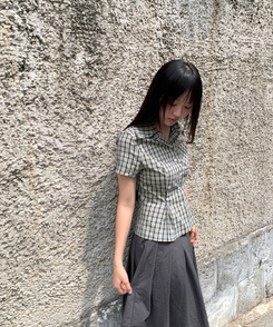 シャツ チェックカラーピンタックシャツ BLACK