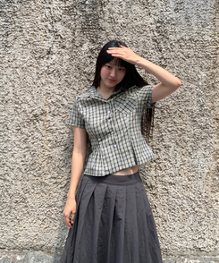 シャツ チェックカラーピンタックシャツ BLACK