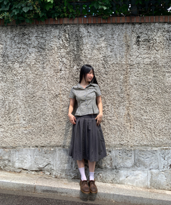 シャツ チェックカラーピンタックシャツ BLACK