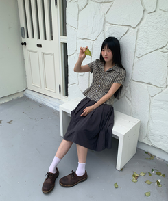 シャツ チェックカラーピンタックシャツ BLACK