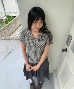 シャツ チェックカラーピンタックシャツ BLACK