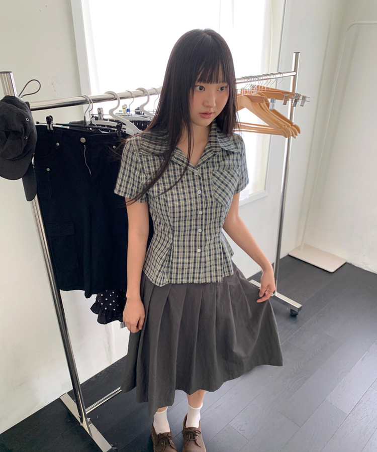 チェックカラーピンタックシャツ BLACK