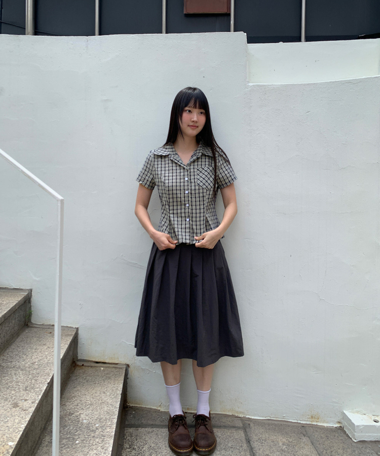 シャツ チェックカラーピンタックシャツ BLACK