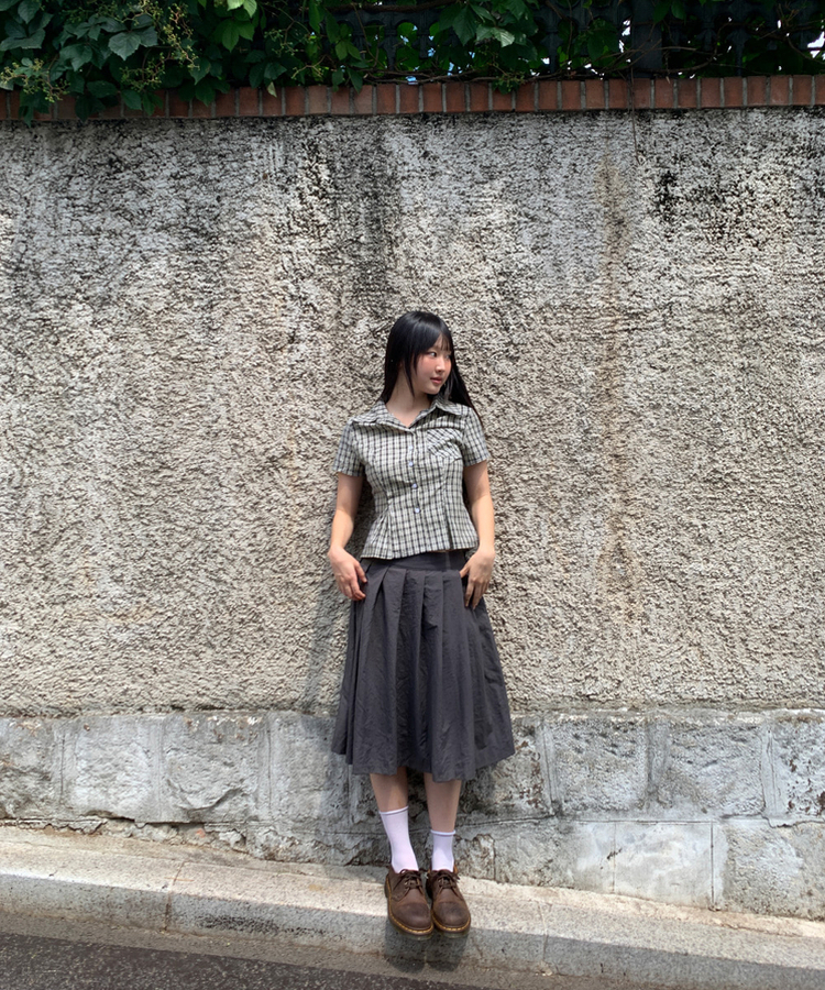 チェックカラーピンタックシャツ BLACK