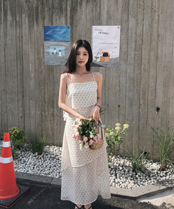 ロングワンピース リボンティアードスリットロングワンピース WHITE