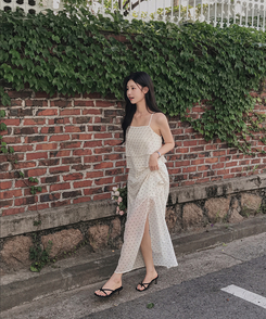 ロングワンピース リボンティアードスリットロングワンピース WHITE