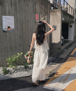 ロングワンピース リボンティアードスリットロングワンピース WHITE