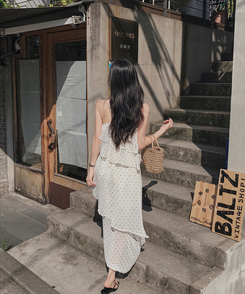 ロングワンピース リボンティアードスリットロングワンピース WHITE