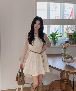 ミニワンピース シャーリングフリルフレアミニワンピース IVORY