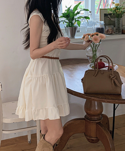 ミニワンピース シャーリングフリルフレアミニワンピース IVORY