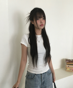 スリムラウンドコットン半袖Tシャツ IVORY